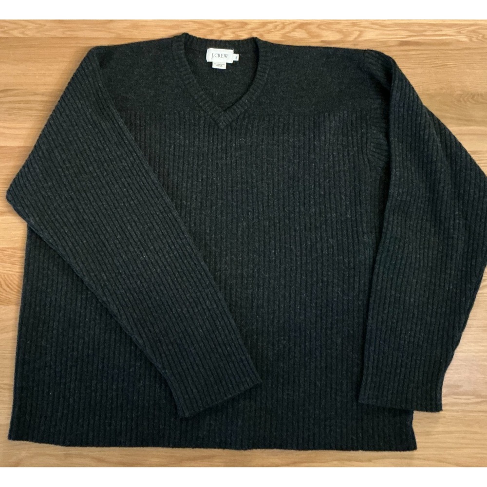 J.Crew‎ Lambswool Crewneck Sweater Men's XXL Charcoal Gray Ribbed Knit